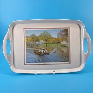 Cloverleaf England Boston Public Garden Swan Boat Melamine Serving Tray Fontaine
